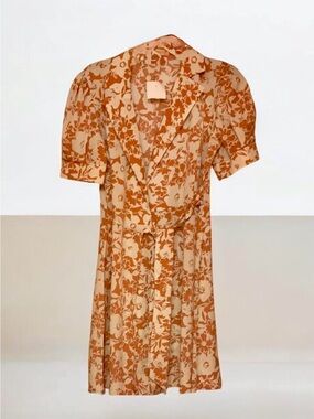 Stella & Julie NWT Coral Ivy Floral Wrap Dress Size M Puff Sleeve Tie Waist Midi